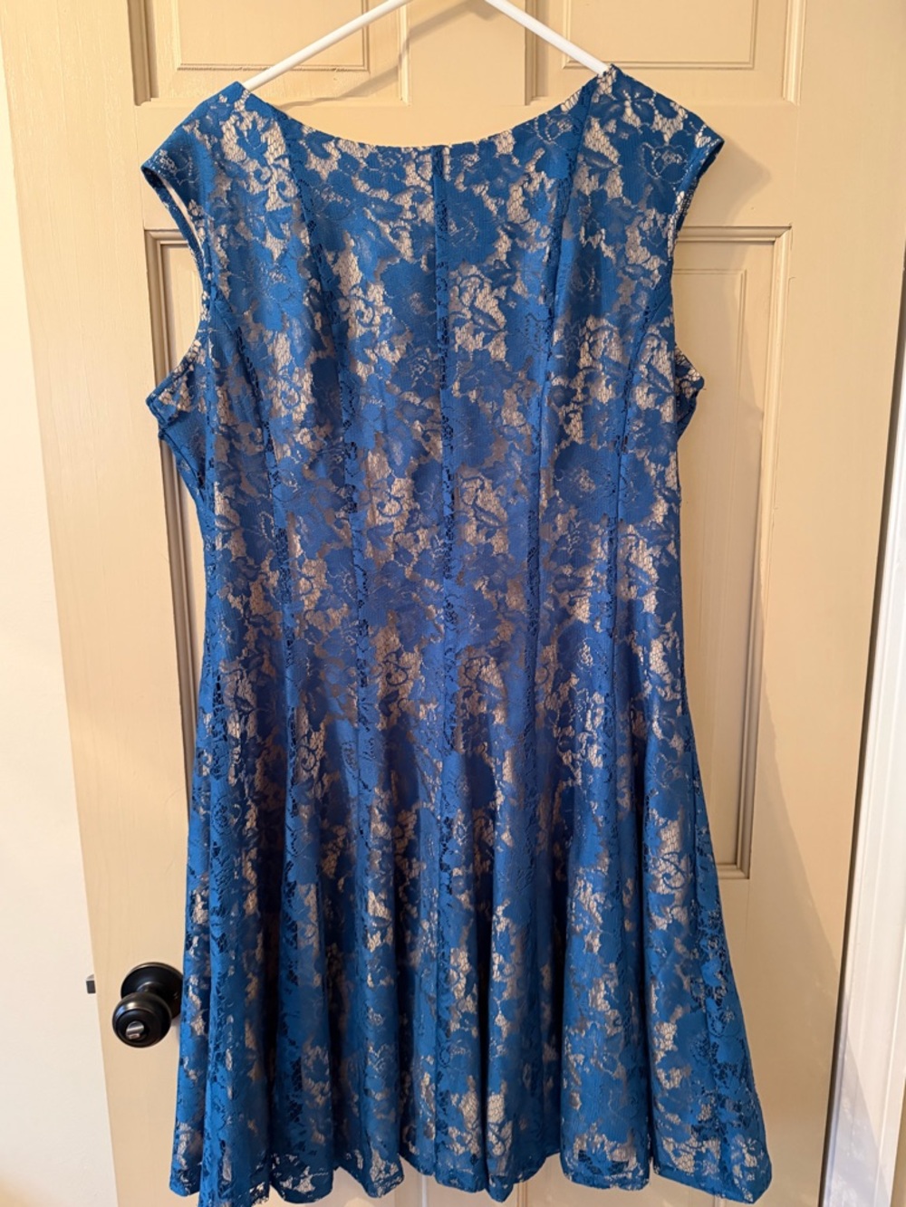 Danny & Nicole Royal Blue Lace A-Line Midi Dress with Silver Accents